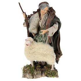 Vieille dame avec mouton pour crèche Naples style XVIII de 35 cm