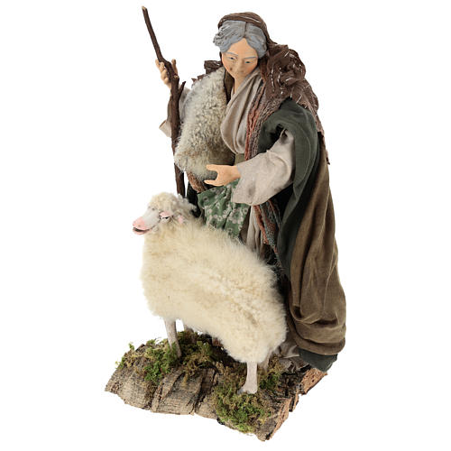 Vieille dame avec mouton pour crèche Naples style XVIII de 35 cm 3