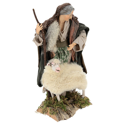 Vieille dame avec mouton pour crèche Naples style XVIII de 35 cm 4