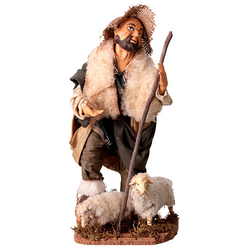 Pecoraio con due pecore per presepe Napoli stile '700 di 30 cm 1