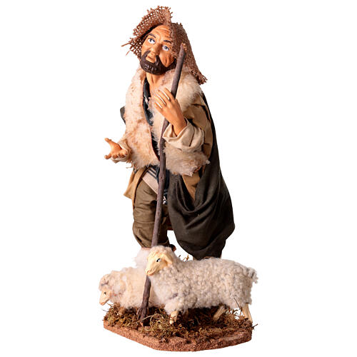 Pecoraio con due pecore per presepe Napoli stile '700 di 30 cm 3