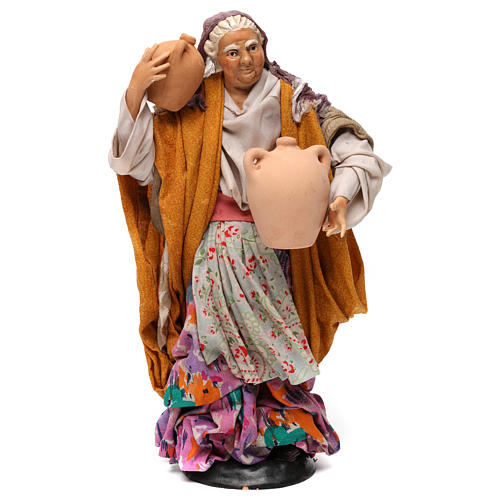 Mulher idosa com jarras em terracota para presépio Nápoles figuras altura média 30 cm 1