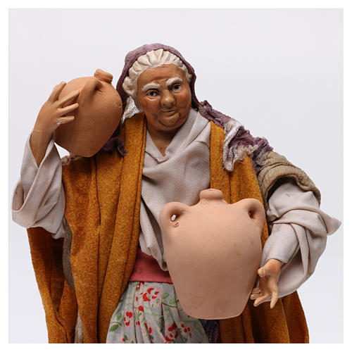 Mulher idosa com jarras em terracota para presépio Nápoles figuras altura média 30 cm 2