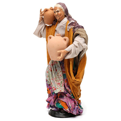 Mulher idosa com jarras em terracota para presépio Nápoles figuras altura média 30 cm 3