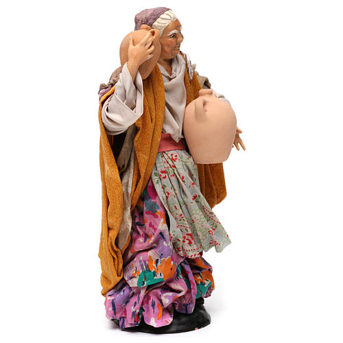 Mulher idosa com jarras em terracota para presépio Nápoles figuras altura média 30 cm 4