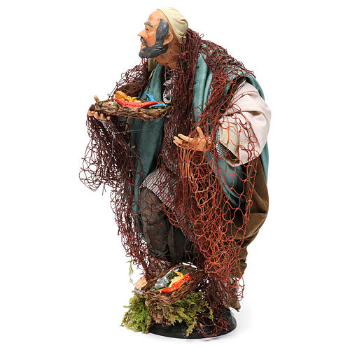 Fisherman with basket of fish for Neapolitan nativity from 700s of 30 cm 3