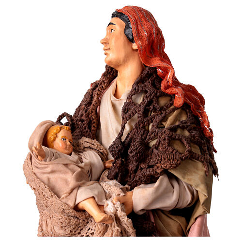 Mamma con bimbo in braccio per presepe Napoli stile 700 di 30 cm 2