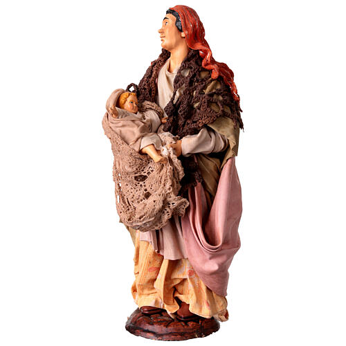 Mamma con bimbo in braccio per presepe Napoli stile 700 di 30 cm 5