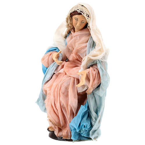 Virgen sentada de terracota para belén Nápoles estilo 700 de 30 cm de altura media 3