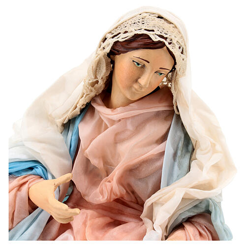 Madonna seduta in terracotta per presepe Napoli stile 700 di 30 cm 2