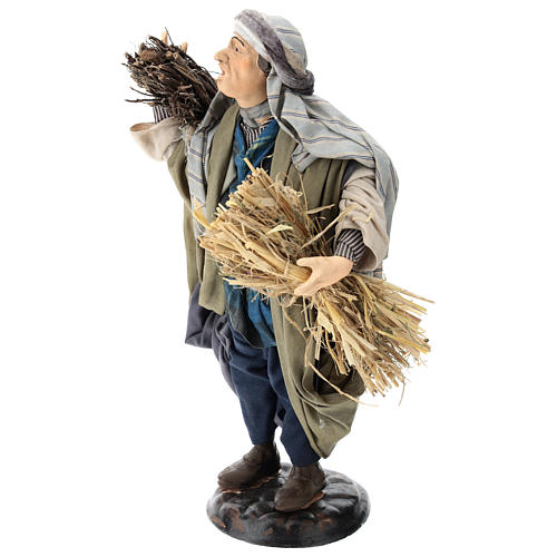 Pastore con fascine di paglia per presepe Napoli stile 700 di 30 cm  3