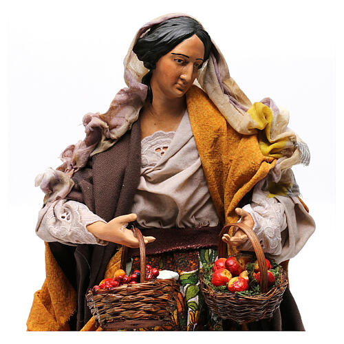 Mujer con cestas de fruta y verdura para belén Nápoles estilo 700 de 30 cm de altura media 2