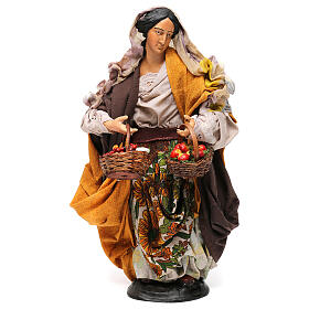 Donna con cesti di frutta e verdura per presepe Napoli stile '700 di 30 cm