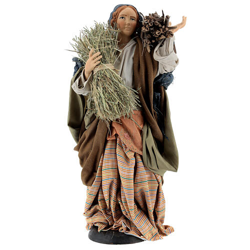 Woman with twigs and straw for Neapolitan nativity scene 30 cm 1