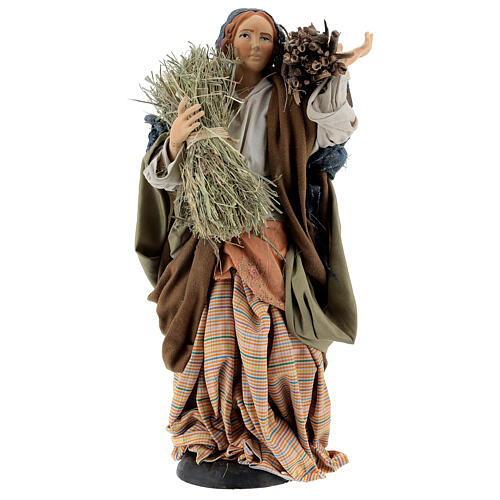Donna con fascina e paglia per presepe Napoli stile '700 di 30 cm  1