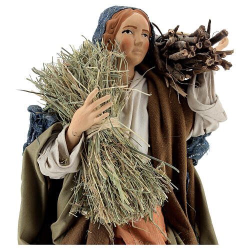 Donna con fascina e paglia per presepe Napoli stile '700 di 30 cm  2