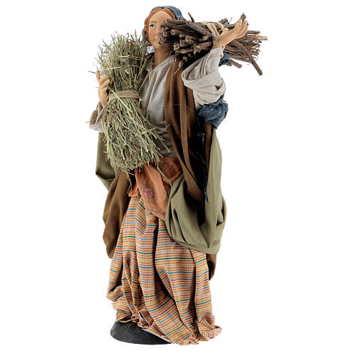 Donna con fascina e paglia per presepe Napoli stile '700 di 30 cm  3