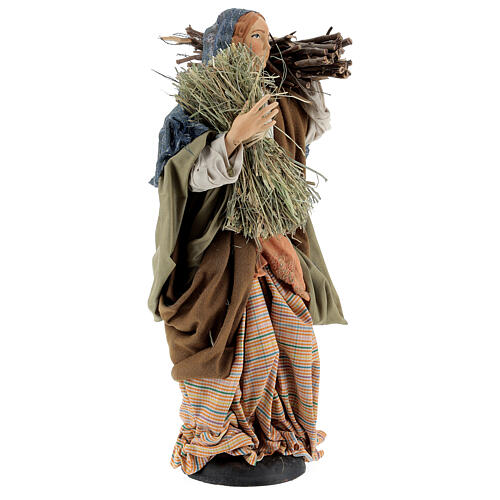 Donna con fascina e paglia per presepe Napoli stile '700 di 30 cm  4