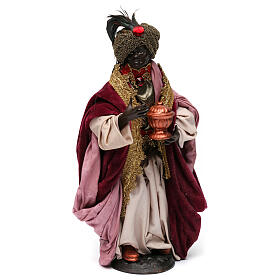 Re magio moro con dono per presepe Napoli stile 700 di 30 cm