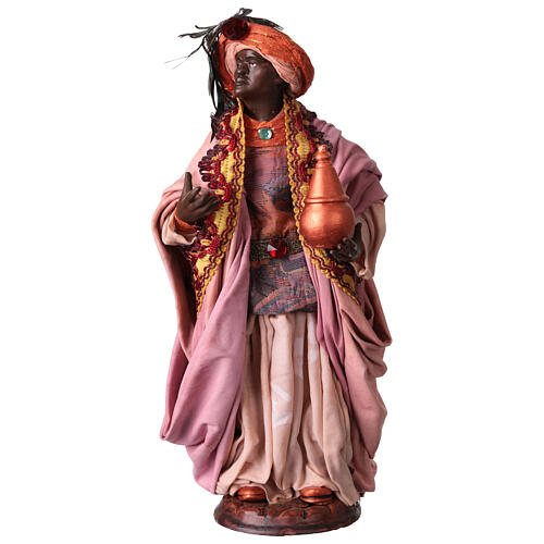 Re magio moro con dono per presepe Napoli stile 700 di 30 cm 1
