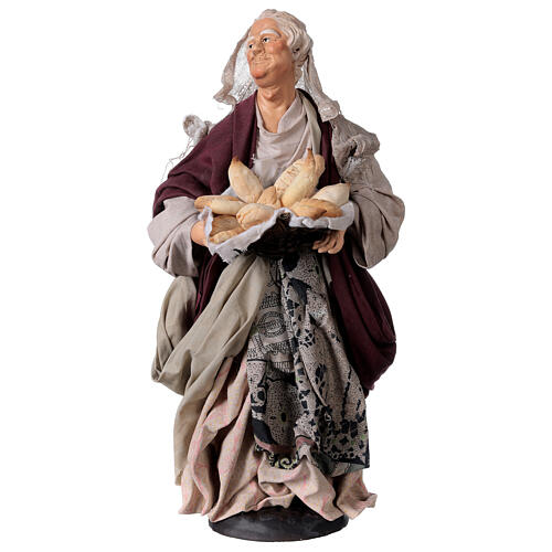 Donna con cesto di pane per presepe Napoli stile 700 di 30 cm 1