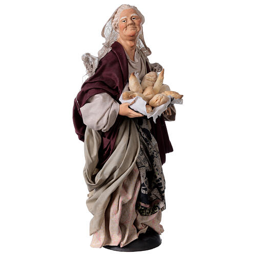 Donna con cesto di pane per presepe Napoli stile 700 di 30 cm 4