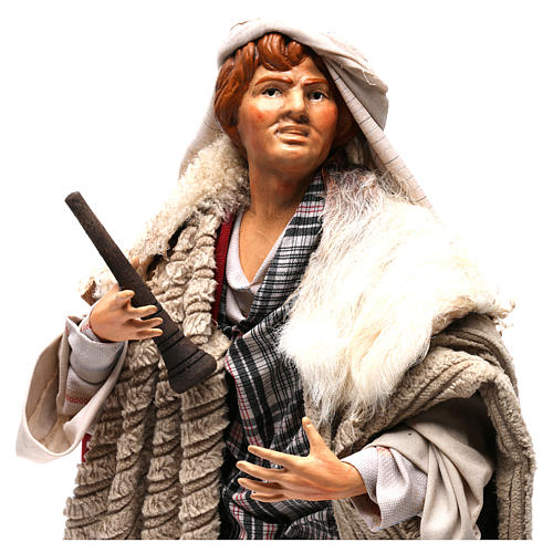Joueur de flûte en terre cuite pour crèche Naples style 1700 30 cm 2