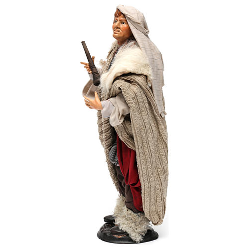Pifferaio in terracotta per presepe napoletano stile 700 di 35 cm 3
