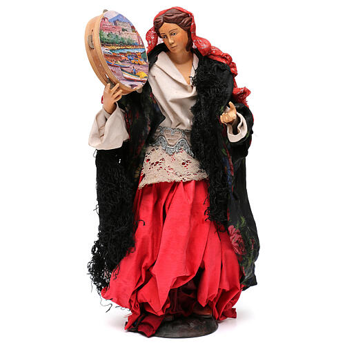 Femme avec tambourin pour crèche napolitaine style 1700 35 cm 1