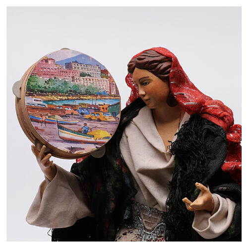 Femme avec tambourin pour crèche napolitaine style 1700 35 cm 2