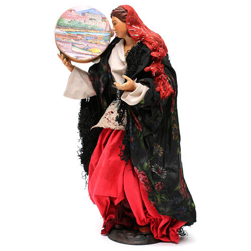 Femme avec tambourin pour crèche napolitaine style 1700 35 cm 3