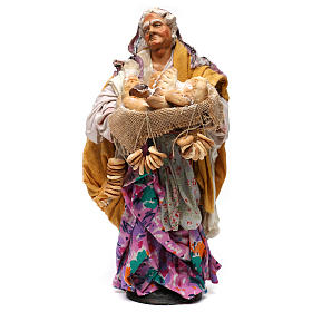 Vecchia con pagnotte per presepe Napoli stile '700 di 35 cm