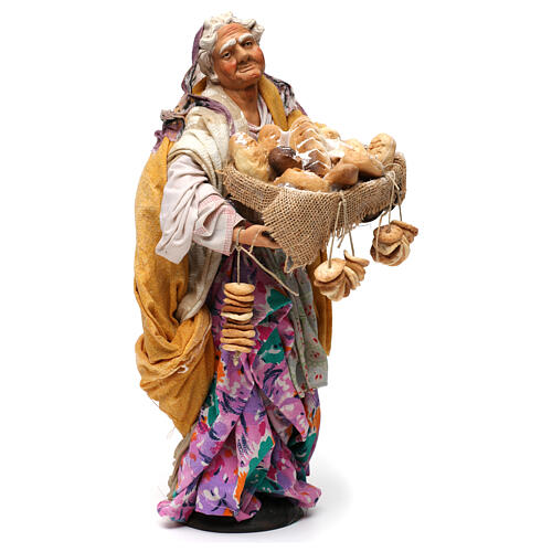 Staruszka z koszem chleba do szopki w stylu neapolitańskim z XVIII wieku, 35 cm 4