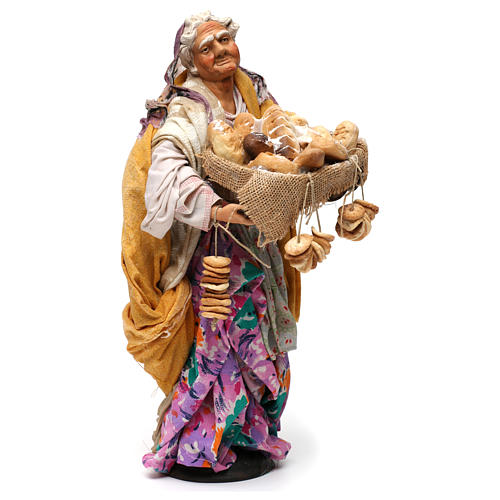 Mulher idosa com pãozinhos para presépio napolitano estilo 1700 peças altura média 35 cm 4