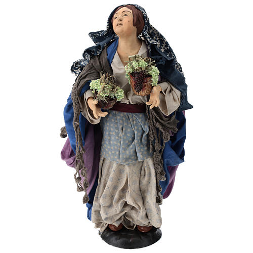 Mulher com duas cestas de uva para presépio napolitano estilo '700 com figuras de 35 cm de altura média 1