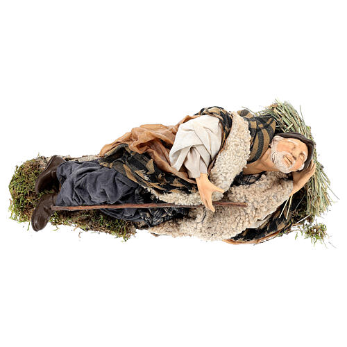 Sleeping shepherd on straw for 18th-century style Neapolitan Nativity Scene 35 cm 1