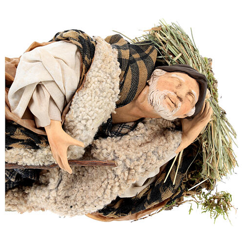 Sleeping shepherd on straw for 18th-century style Neapolitan Nativity Scene 35 cm 2