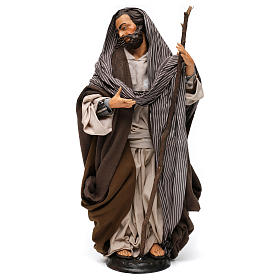San Giuseppe con bastone per presepe Napoli stile 700 di 35 cm