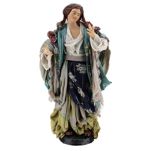 Shepherdess with open arms for 1700s Neapolitan nativity of 35 cm 1