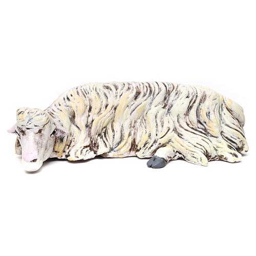 Ovelha deitada em terracota para presépio Nápoles estilo '700 com peças 35 cm altura média 1