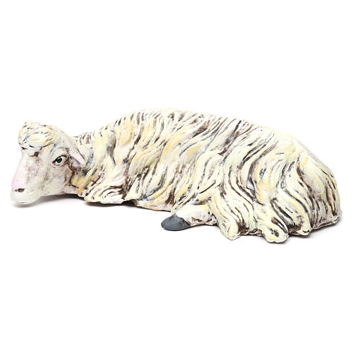 Ovelha deitada em terracota para presépio Nápoles estilo '700 com peças 35 cm altura média 2