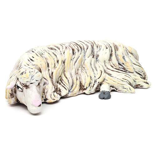 Ovelha deitada em terracota para presépio Nápoles estilo '700 com peças 35 cm altura média 3
