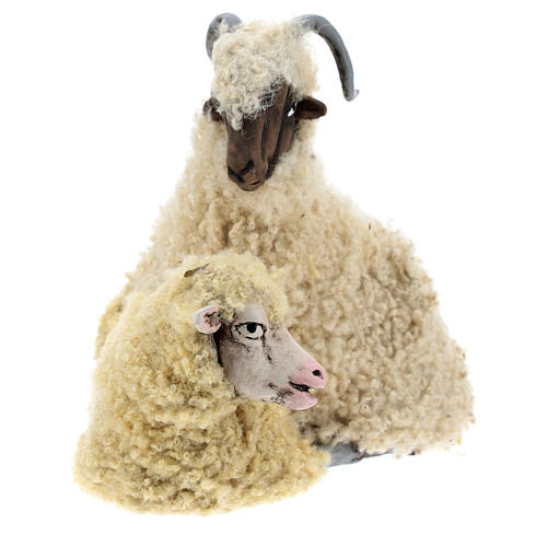 Bily Goat with little Sheep for Neapolitan nativity style 700s of 35 cm 2