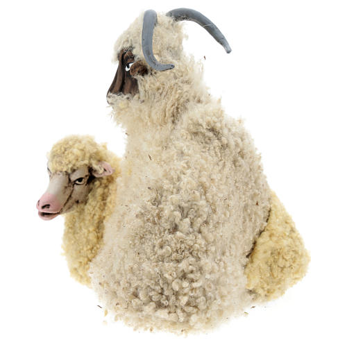 Bily Goat with little Sheep for Neapolitan nativity style 700s of 35 cm 3