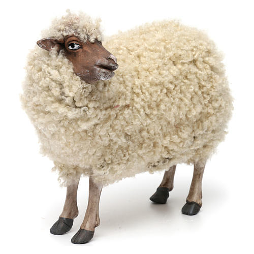 Pecorella in piedi con lana per presepe Napoli stile 700 di 35 cm 3