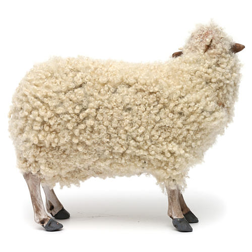 Pecorella in piedi con lana per presepe Napoli stile 700 di 35 cm 4