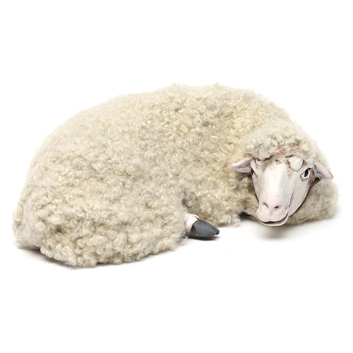 Mouton allongé avec laine pour crèche Naples style 1700 35 cm 3