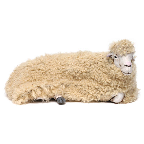 Liegendes Schaf mit Wolle 35cm neapolitanische Krippe 1