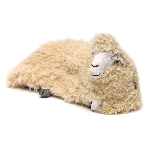 Liegendes Schaf mit Wolle 35cm neapolitanische Krippe 2
