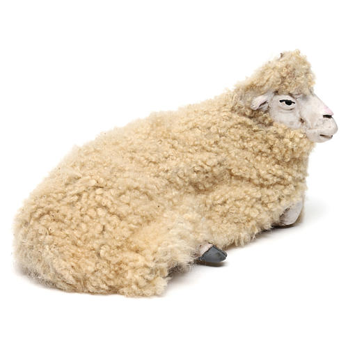 Liegendes Schaf mit Wolle 35cm neapolitanische Krippe 3